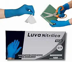 Luva Nitrilica Azul Linha Super Premium Totalmente Sem Pó Antiderrapante Moderna Com 100 Unidades Descartável | P M ou G