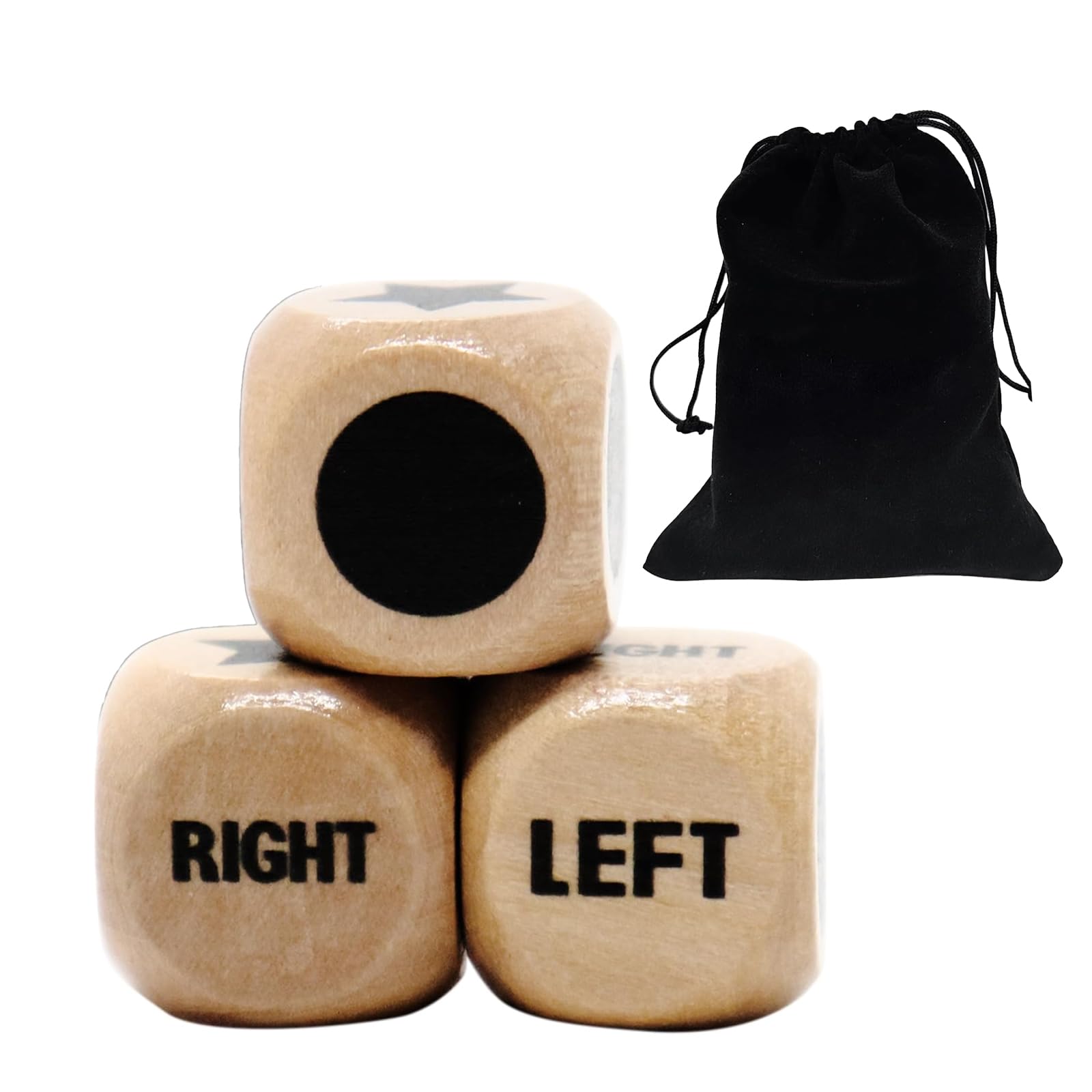 Left Right Centre Dice Game, 3 Pcs 16mm 6 Sided Wooden Dices with Instructions