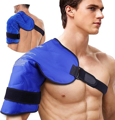 NEWGO Bolsa de hielo para hombro, manguito rotador, terapia de frío, envoltura de hombro grande para alivio del dolor y tendinitis, bolsa de hielo