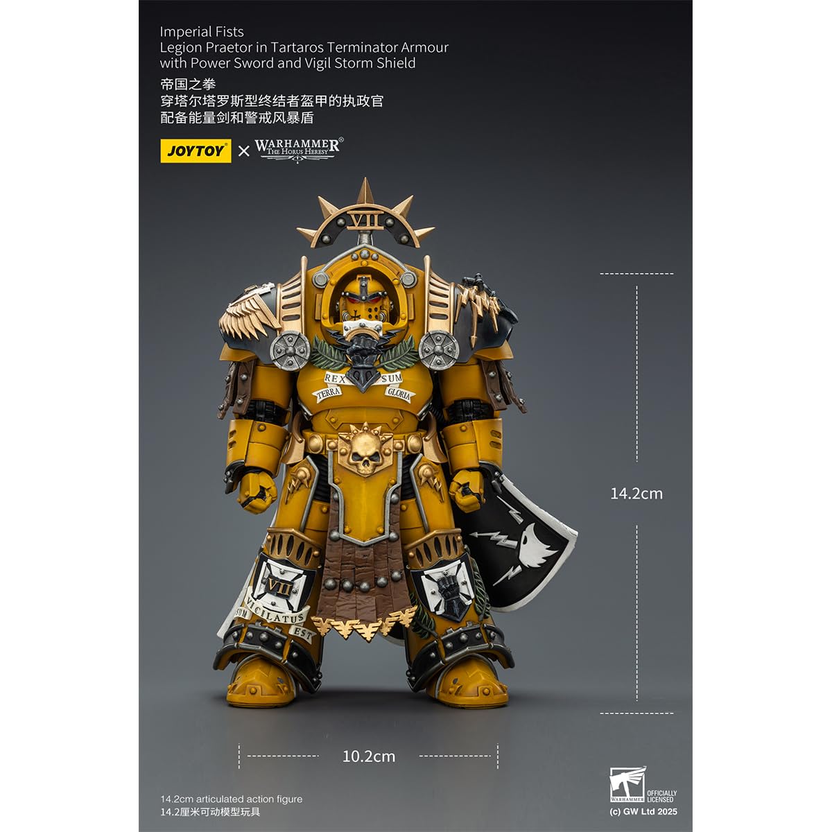 HIPLAY JOYTOY Warhammer JT03295 Imperial Fists Legion Praetor w Zbroi Tartaros z Mieczem Mocy i Tarczą Vigil Storm 1/18 Figurka Akcji