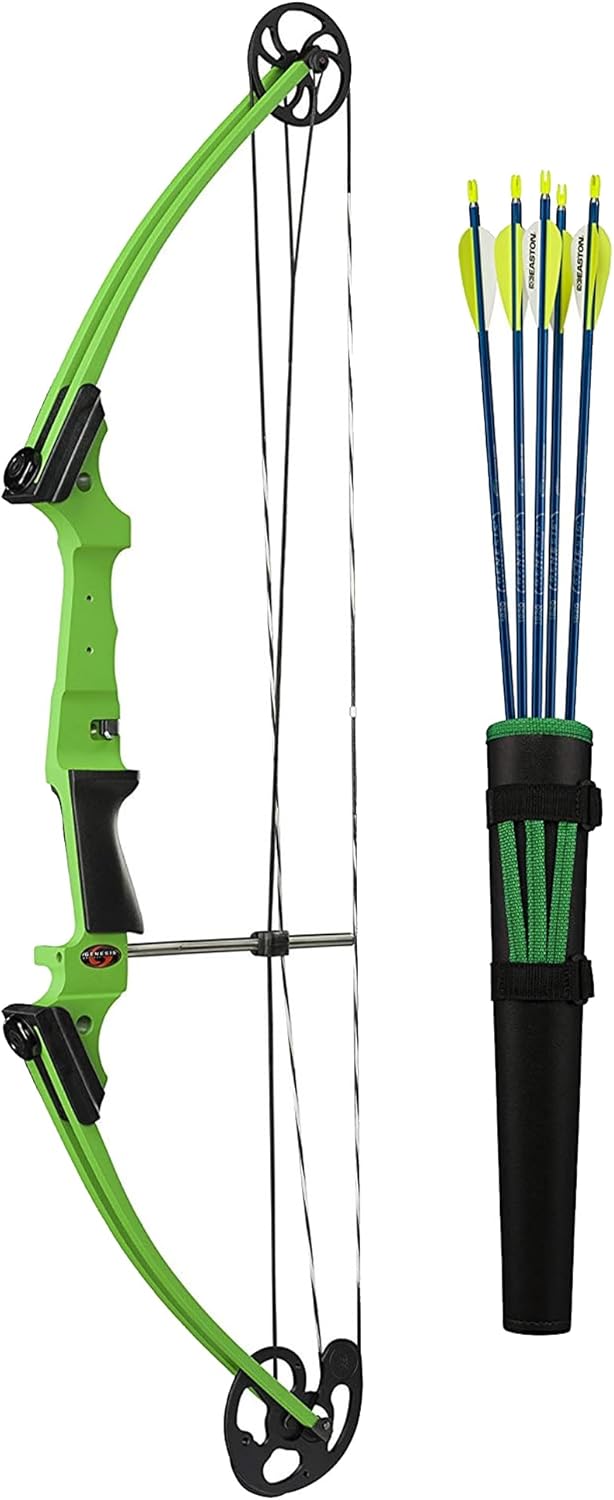 Genesis Archery Compound Bow Archery Kit w/Adjustable Draw Length 15" to 30" & Adjustable Draw Weight 10 to 20 Pounds for Left-Handed, Green (4 Pack)