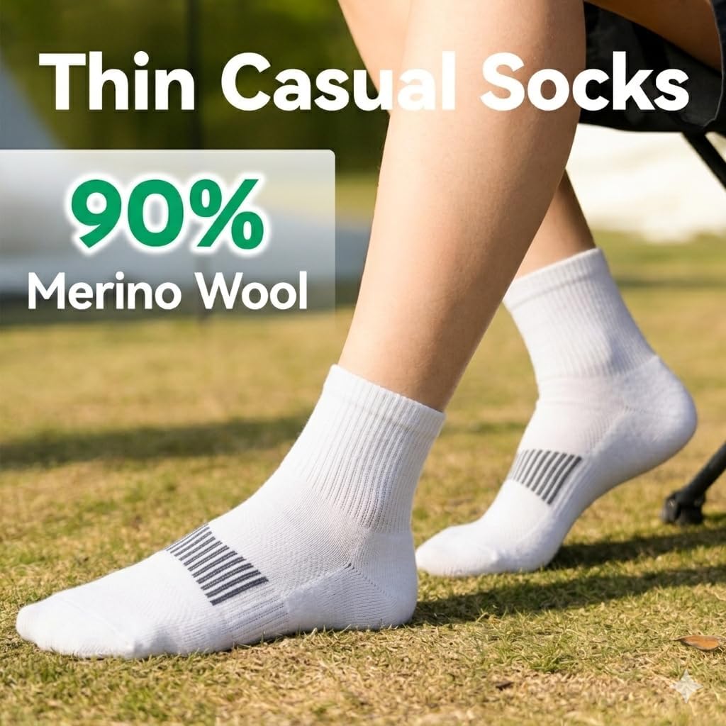 3 Pairs 90% Merino Wool Socks for Men Women, Soft Thin Breathable Ankle Socks for Athletic Running Hiking Cycling