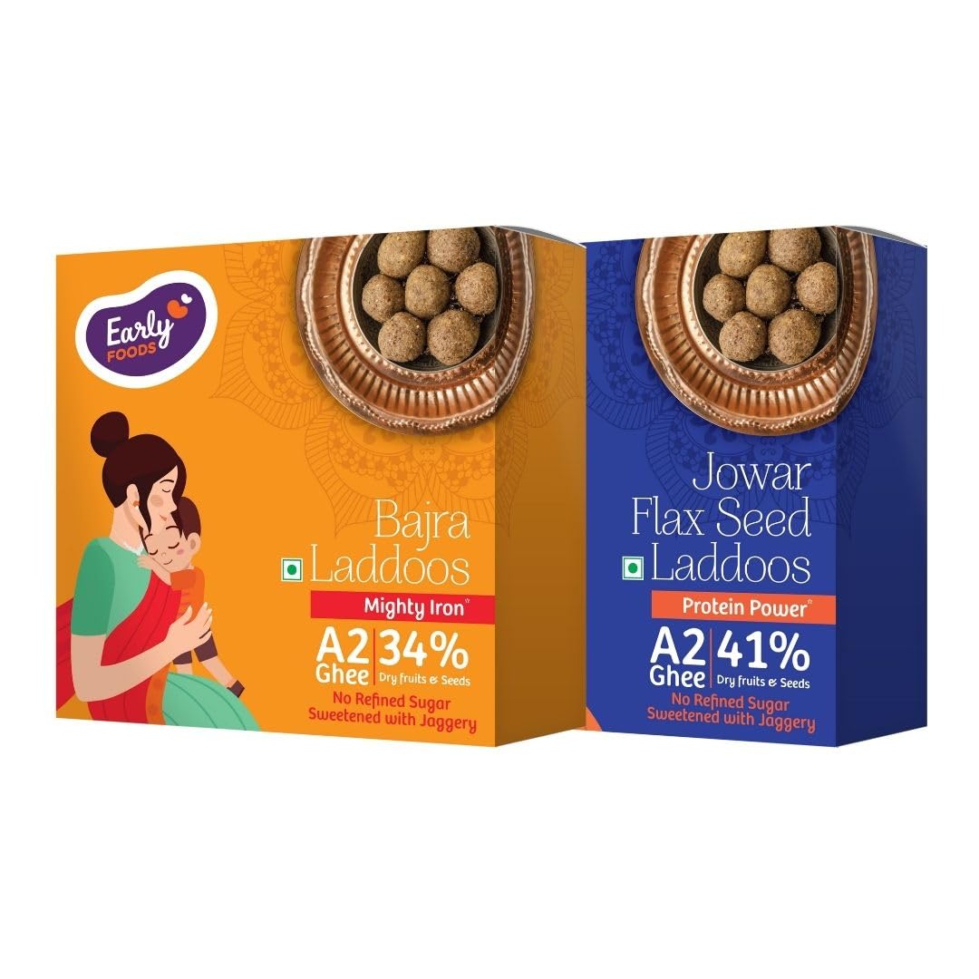 Early Foods Assorted Pack of 2: A2 Ghee Bajra & Jowar Laddoo | Flax Seed Laddu | Dry Fruits Laddu | Gluten Free Laddu | Pregnancy Laddu | postpartum ladoo (B0CWLLQLXP) Amazon Price History, Amazon Price Tracker