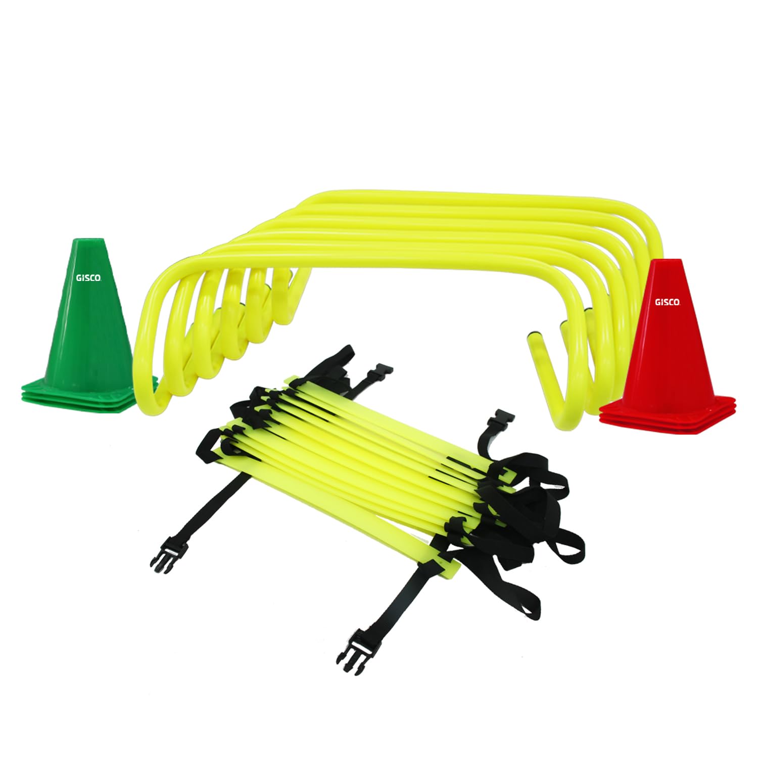 GISCO Speed and Agility Soccer Training Kit, Including 6" Hurdles - 6Pcs + 4 M Agility Ladder - 1 Piece + 6" Marker Cone - 6 Pcs + Kit Bag