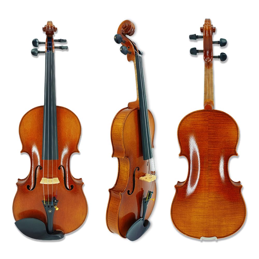 YoungMonic 4 string 4/4 Handmade Violin with Fashioned From Flame Maple and Ebony Parts Comes Complete with Case and Bow (Ebony Shoulder Button Big Flame Maple Pattern)