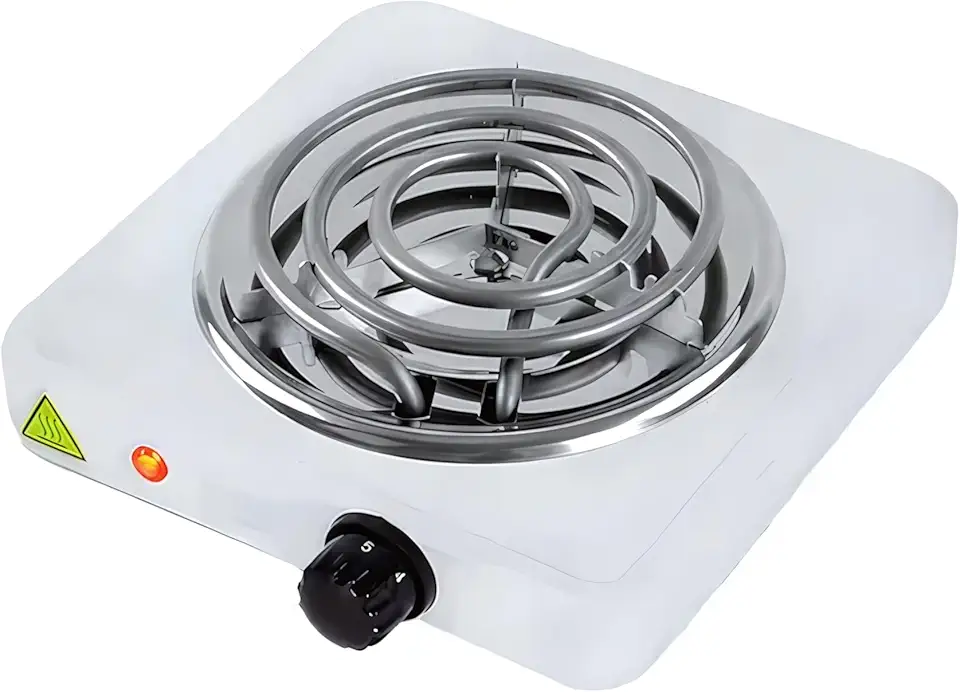 Fogareiro Elétrico Portátil 1 Boca 1000W 127V – Fogão Cooktop de Mesa para Camping, Viagem e Uso Doméstico (Branco)
