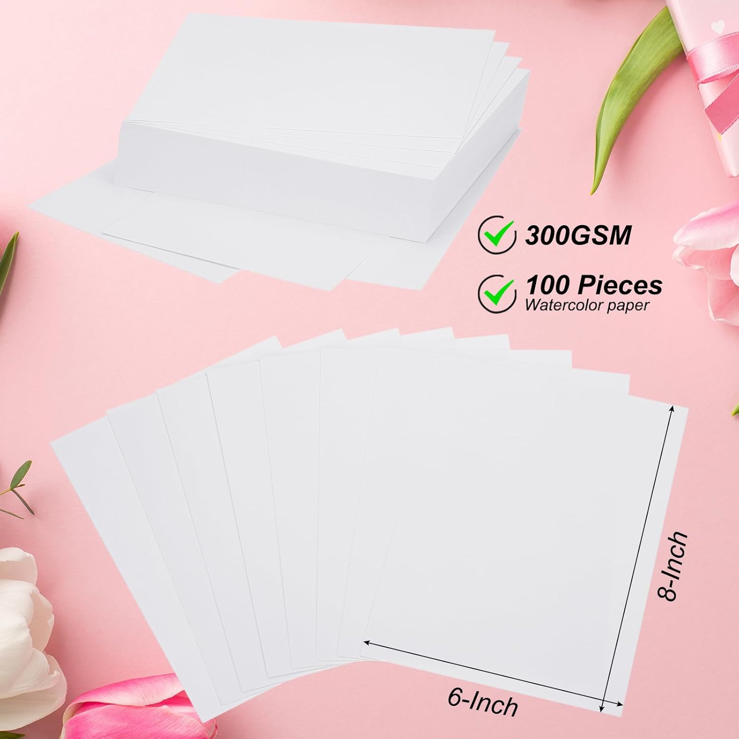 PATIKIL 100 Pcs Pure Cotton Watercolor Paper 140lb/300 GSM Water Coloring Paint Paper for Art Painting Watercolor Drawing Artist, 8x6 Inch