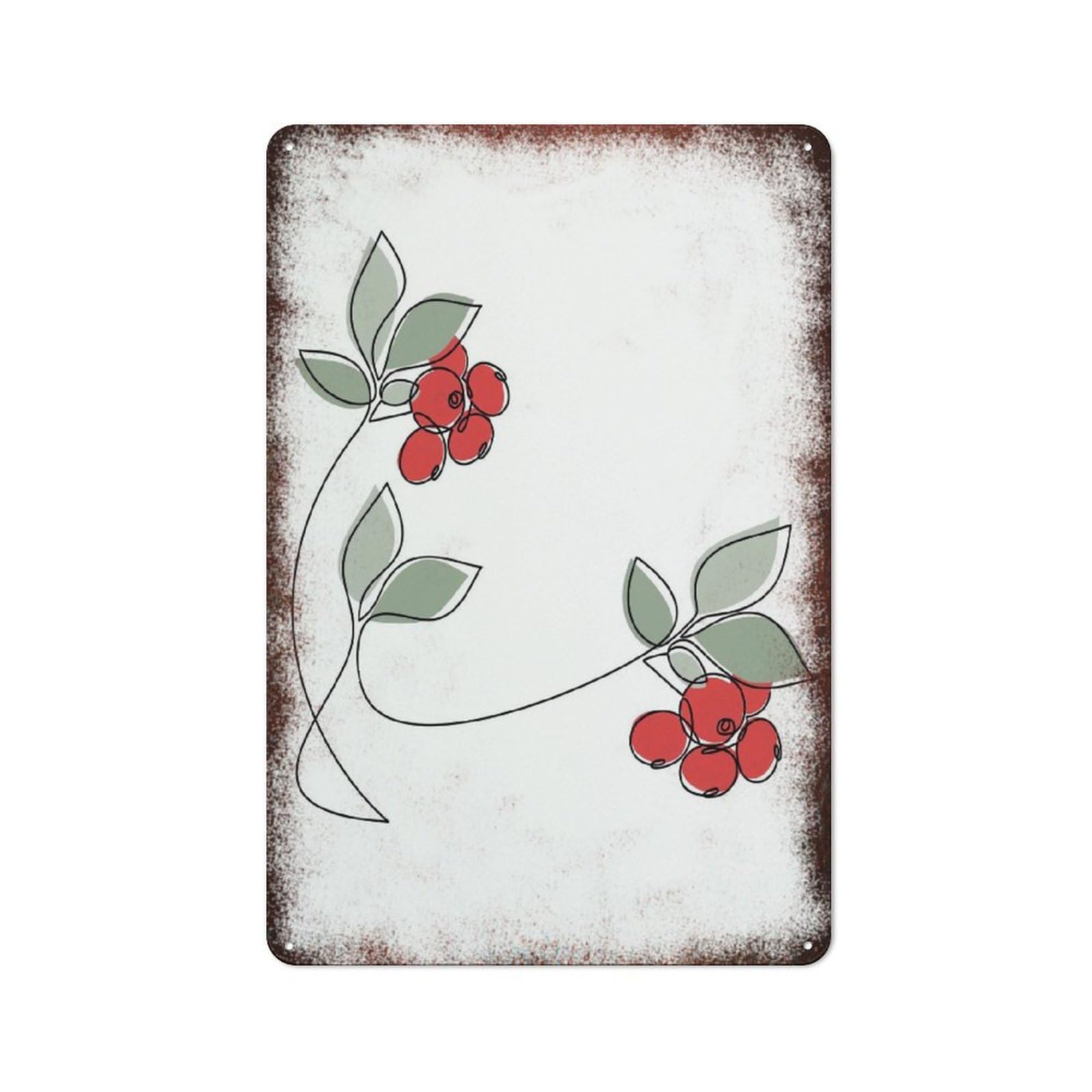 peiyeety Metal Tin Sign Berry Branch Pattern Vintage Rustic Wall Art Kitchen Bathroom Bedroom Living Room Cafe Farmhouse Entryway Office Garage Home Bar Laundry Room Porch Patio 12x16 Inch
