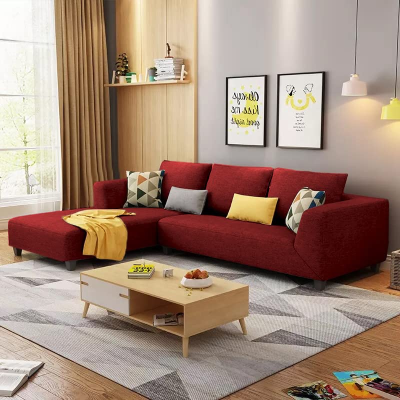 Image of Casaliving Minta LHS 4 Seater L Shape Sofa Set for Living Room (Maroon Fabric) Premium Fabric Sofa Set