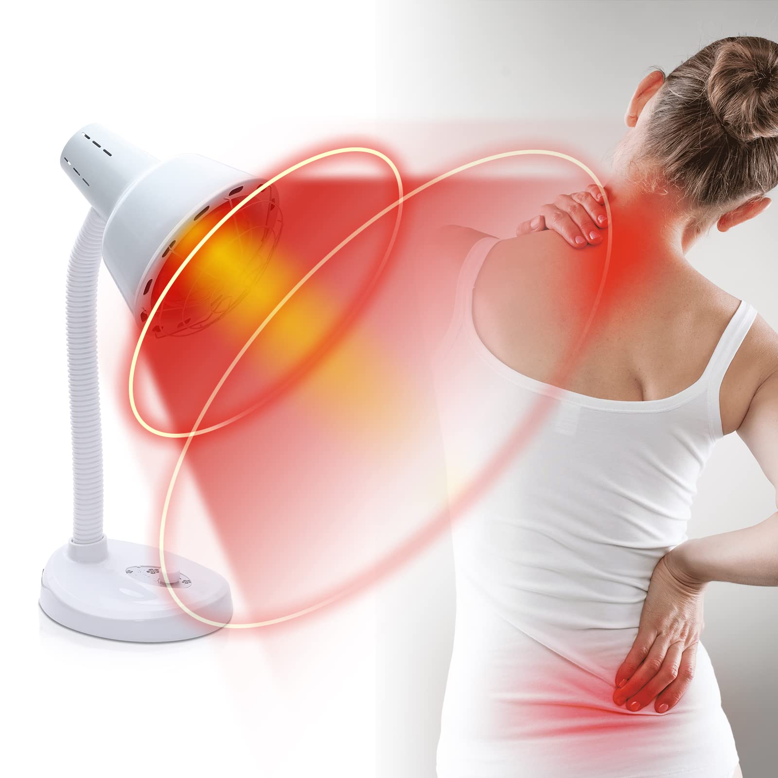 Lámparas infrarrojas de 275 W, lámpara de calor, ángulo ajustable y altura de luz roja, temperatura ajustable 0-115 °C, alivio del dolor muscular, para reumatismo, artralgia, dolor cervical