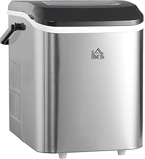 HOMCOM Portable Ice Makers Countertop, Self Cleaning Ice Machine with Ice Scoop and Basket, 9 Ice Cubes Ready in 6 Mins, 26lbs/24Hrs, 2 Sizes of Bullet Ice for Home Office, Black