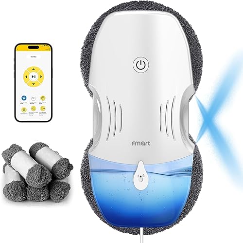 FMART Robot de limpieza de ventanas 4.1 fl oz Capacidad Tanque de agua Limpiador de ventanas Robot Inteligente Doble Tecnología de pulverización de