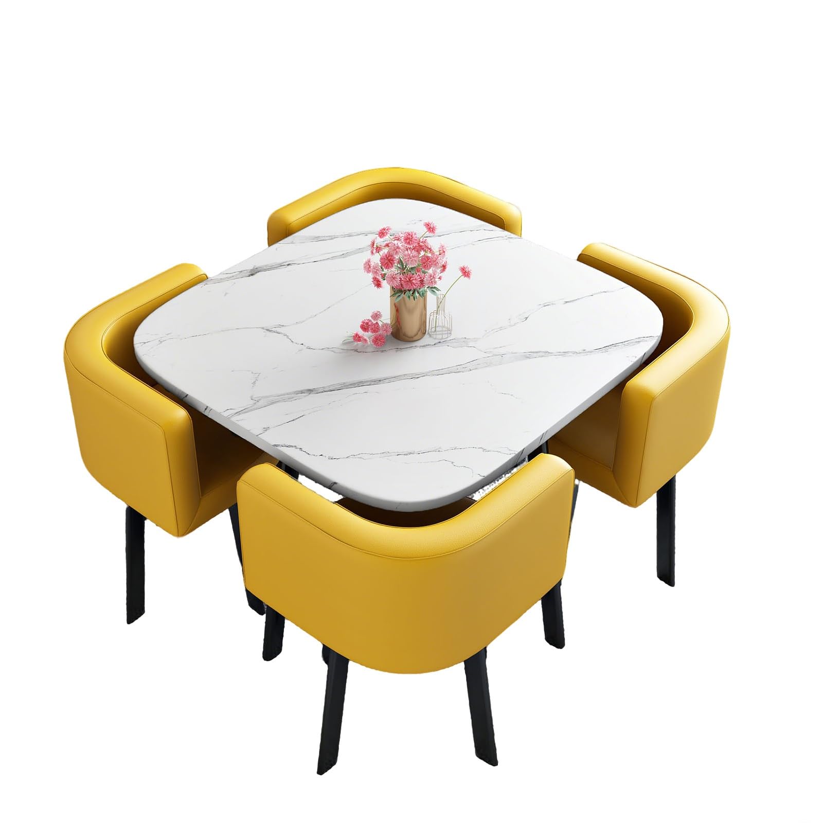 Set tavolo da riunione per 4 persone, tavolo reception per ufficio, piccolo tavolo da conferenza con 4 sedie in PU, set da pranzo salvaspazio per salotto, soggiorno, cucina (giallo)