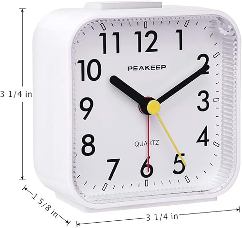 Miniatura 7 de Reloj despertador Peakeep, análogo, con luz y función de repetición, sonido de beep, batería pequeña, suave despertar, volumen cada vez mayor, fácil