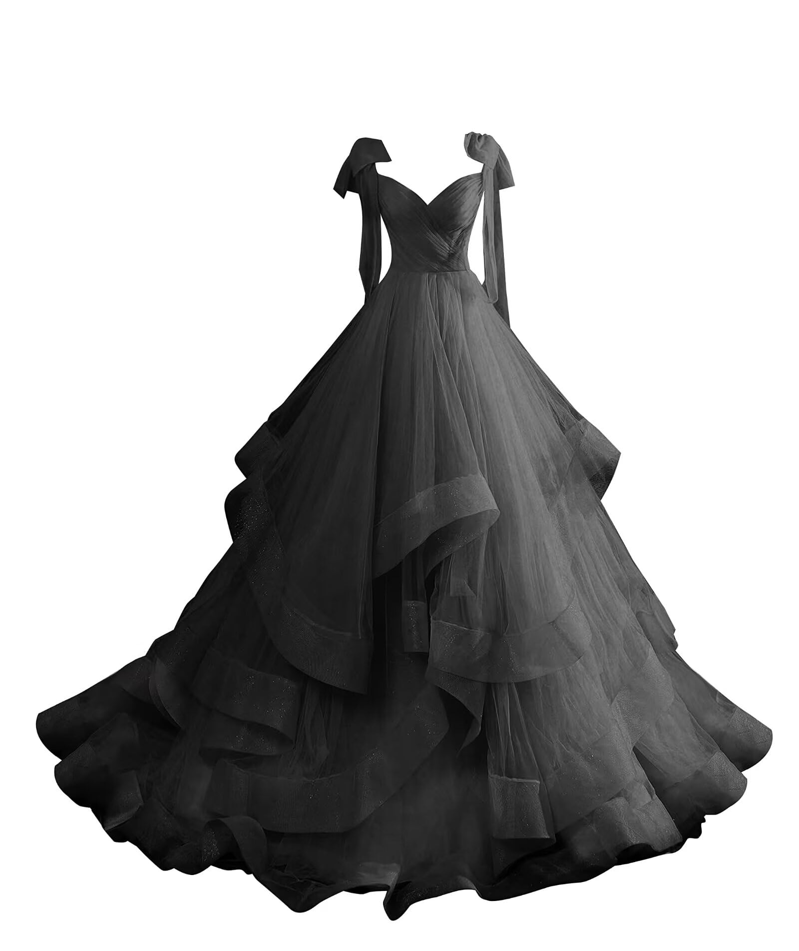 CWOAPO Layered Ruffles Tulle Prom Dresses Spaghetti Strap Ball Gowns Long Elegant V Neck Bow Formal Evening Dress 2025