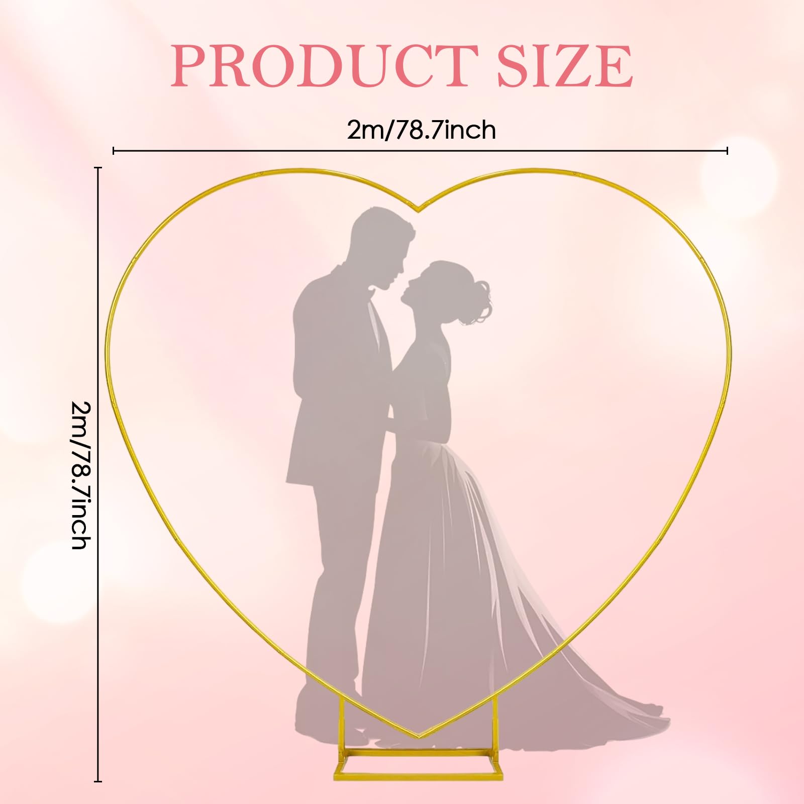 Kit de arco de globos de metal dorado de 2 m x 2 m con marco en forma de corazón, soporte de arco de boda para novia, compromiso, día de San Valentín y decoración de fiesta de cumpleaños, marco de