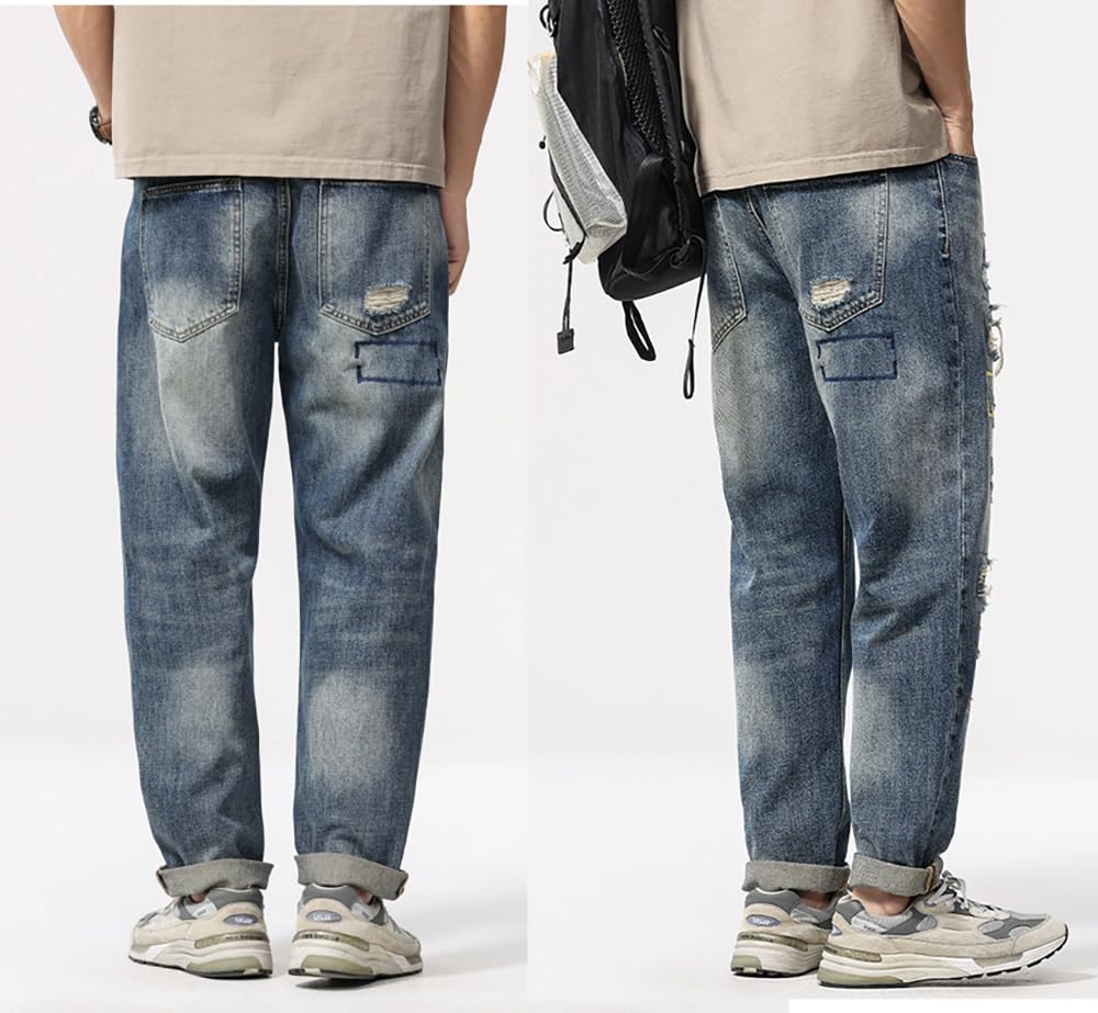 Pantalones vaqueros anchos Y2K, rasgados de estilo retro años 2000, Denim Baggy Vintage Streetwear pierna recta Skater y Hip Hop de gran tamaño, Azul 1#, 34