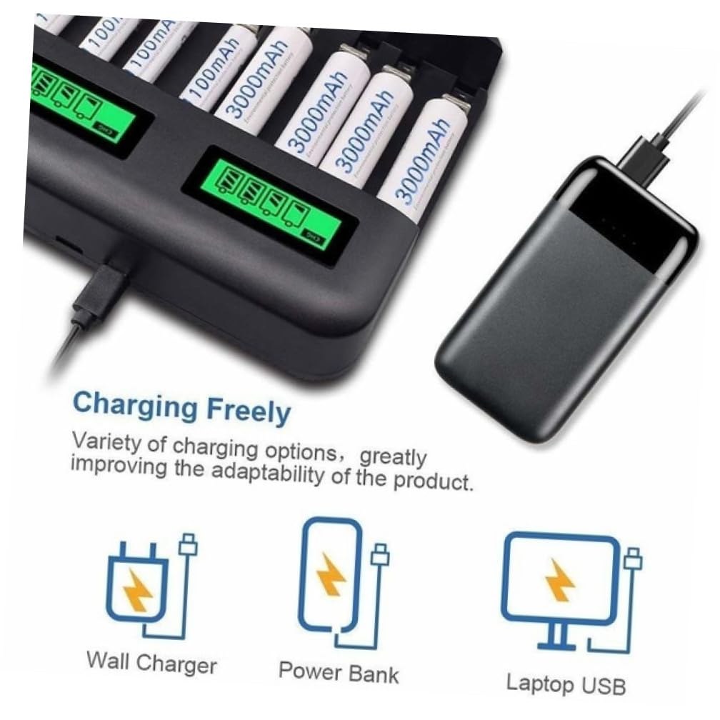 Chargeur de Batterie Intelligent à 8 Emplacements pour Piles AA AAA