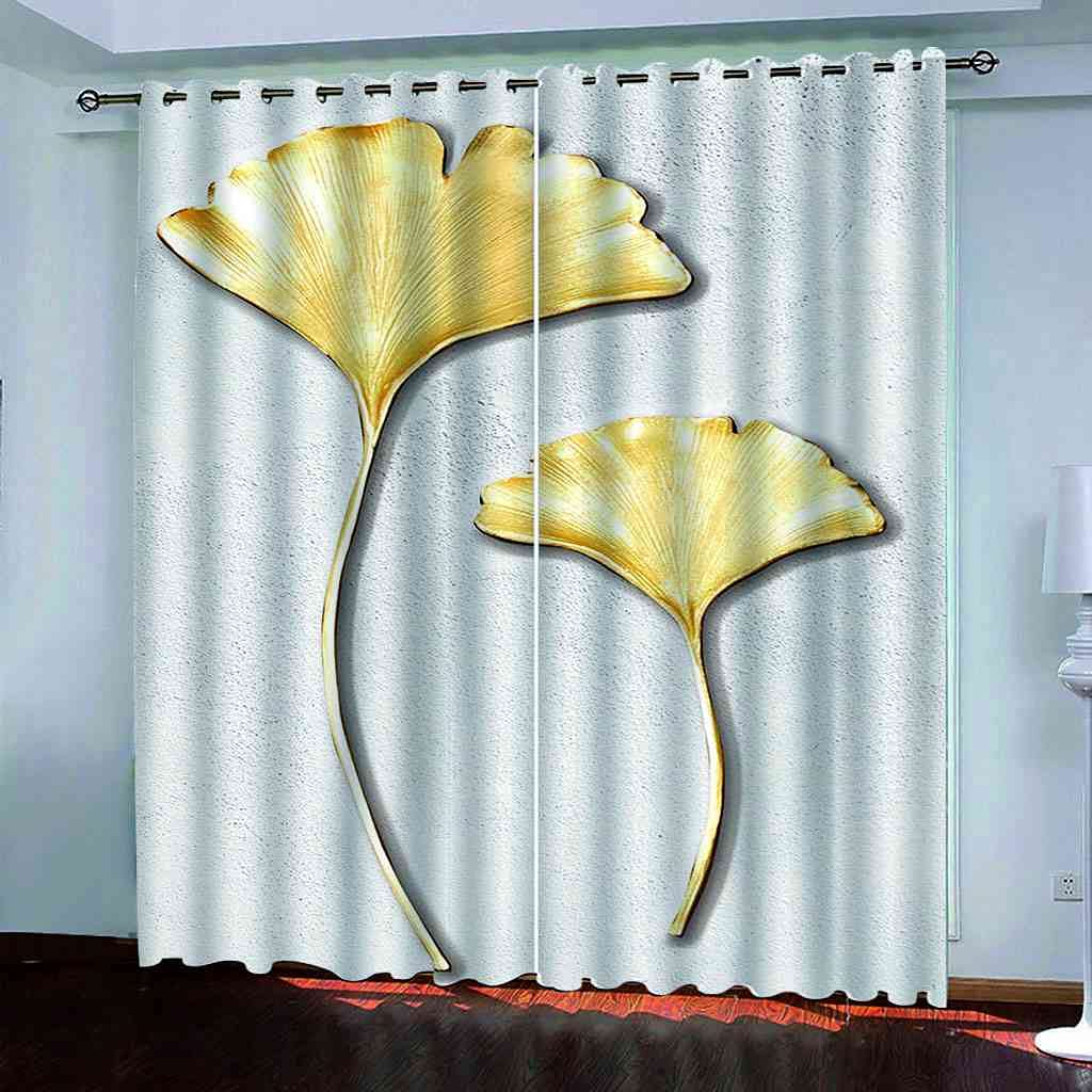Rideau de fenêtre déco salon et cuisine occultant feuilles dorées