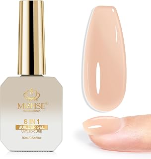 MIZHSE Builder Gel Nude, Building Gel for Gel Nails, UV Gel for Nails, 8-in-1 Gel for Nail Extension/Base Coat/Strengthening Nail Design, 15ml, Nude