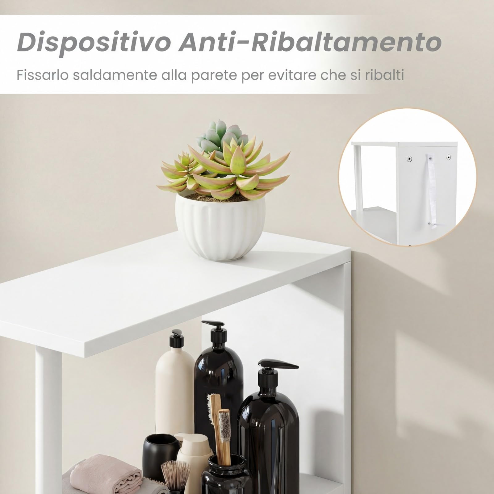 COSTWAY Mobile da Bagno Salvaspazio, Mobiletto Stretto e Autoportante con Ripiani Aperti, Cassetto Scorrevole e Carrello Estraibile, Mobiletto a Terra in Legno per Cucina, 45 × 20 × 114 cm