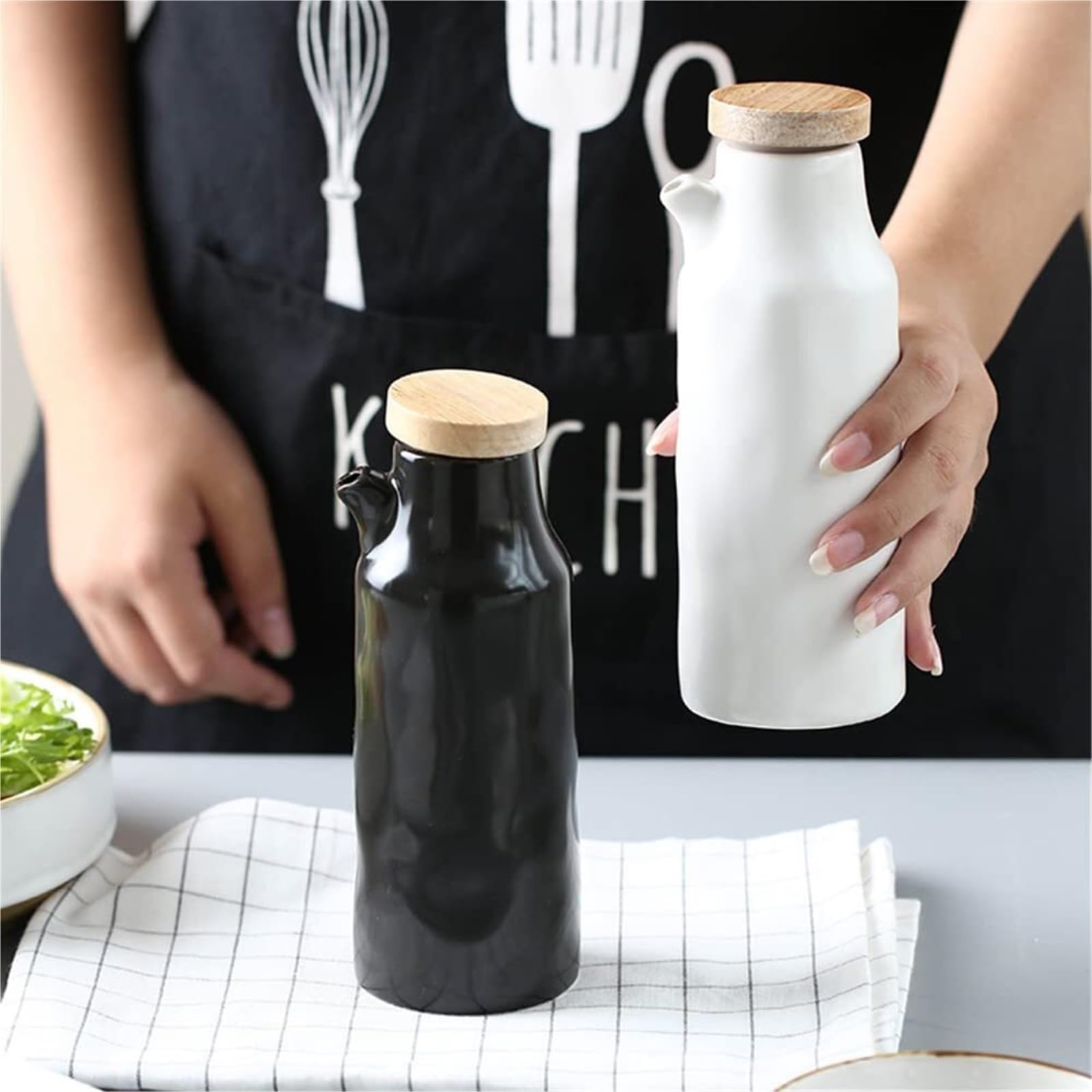 Dispenser per Salsa di Soia Set di Bottiglie di Dispenser for Olio E Aceto in Ceramica, Dispenser for Condimenti Liquidi for Set da Ristorante Contenitore Dell'olio