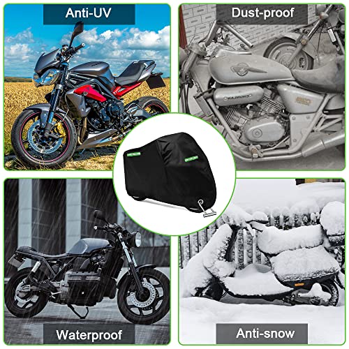 BNGXR Bâche de protection pour moto 190T - Imperméable - Avec trous de serrure - Coupe-vent - Résistant aux UV - 245 x 105 x 125 cm - Image 5