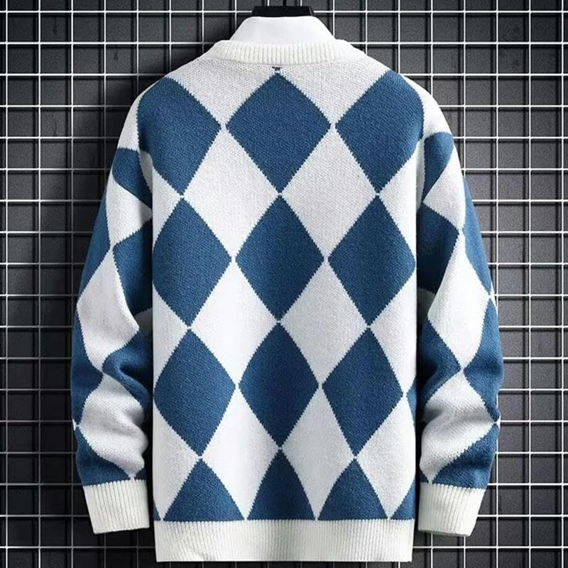 Winter Argyle Plaid Cashmere Sweater Men Thick Warm Mens Sweaters Pattern Pullover2