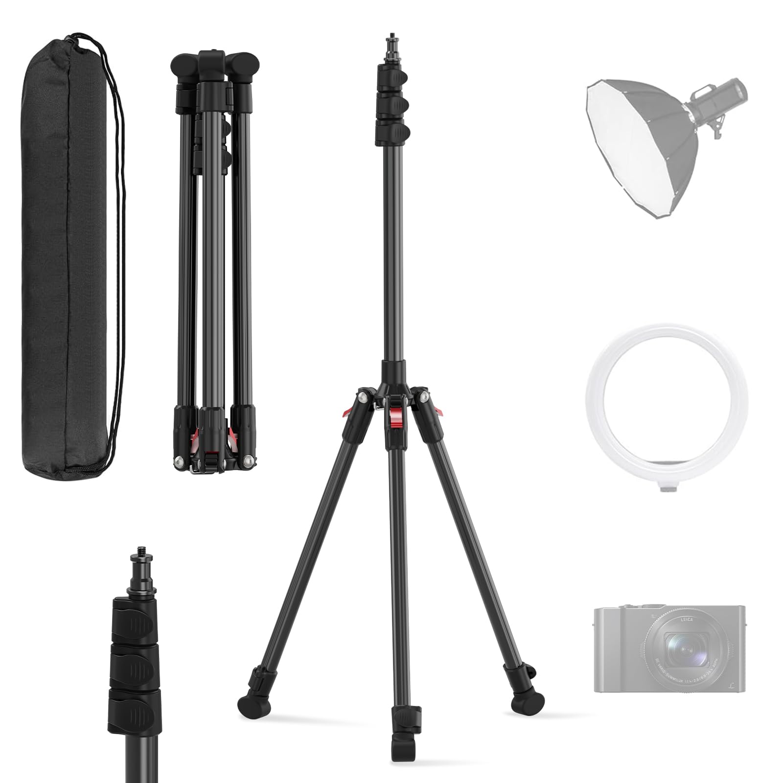 Lichtstativ 44-200cm, Aluminium Light Stand, Licht Stativ 1/4 Zoll, Max Last 6kg