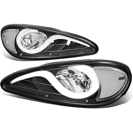 Pair of LED Daytime Running Light Black Housing Clear Corner Headlight Lamps Compatible with Pontiac Grand Am 99-05