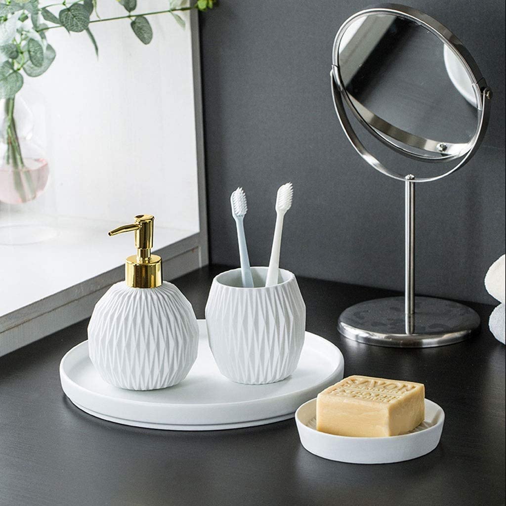 Seifenspender Bad Große Kapazität Keramik 3pc-Seifenspender Home Hotel Badezimmer Zubehör Push-Typ Seifenflasche Lotion Flasche Spülmittelspender Küche (Color : 3pc-White Suit)