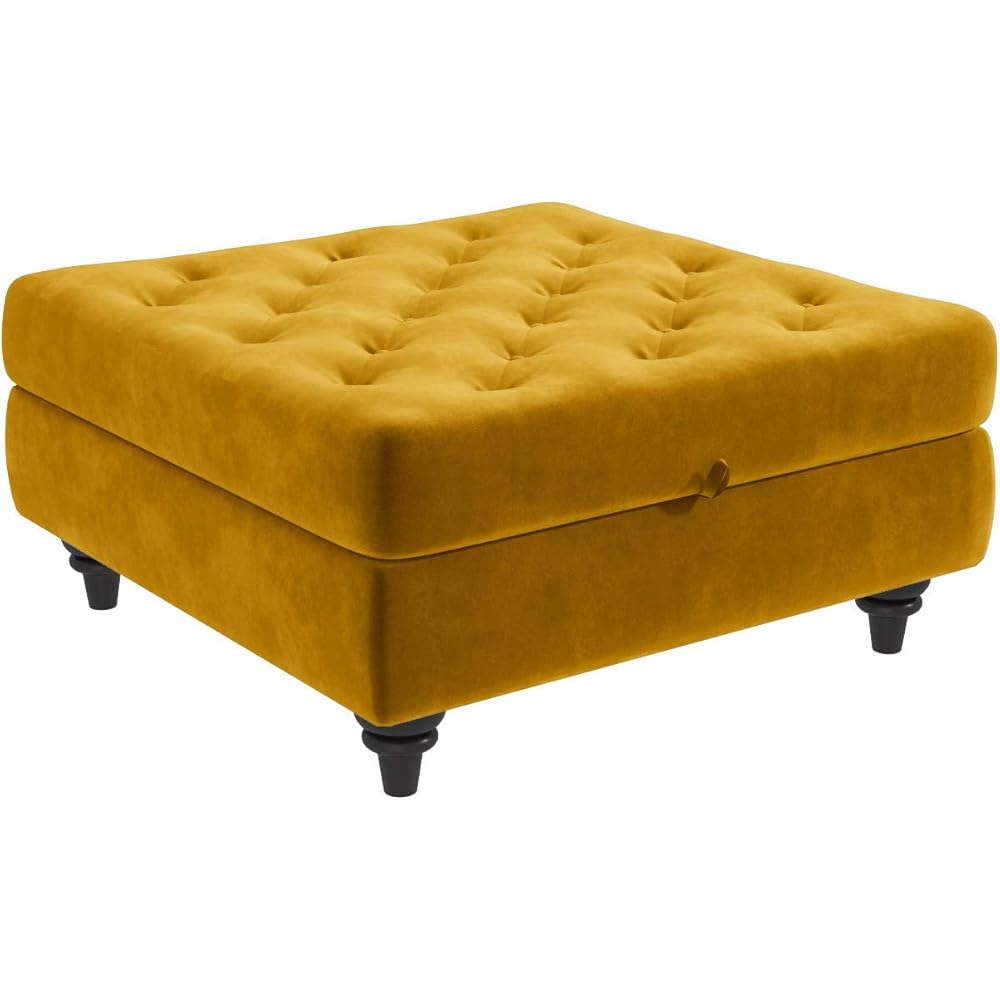 Inez Mustard Yellow Ottoman Storage Footstool Buttoned Amazon.co.uk Kitchen & Home