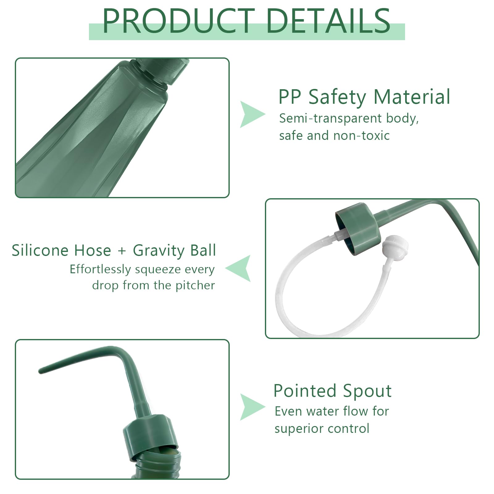 480ml Regadera para Plantas de Interior, Regadera Pequeña con Pico Largo para Bonsáis, Suculentas y Semilleros, Dispositivo de Riego con Bola de Gravedad de 360°, 3 Colores (Verde Gris)