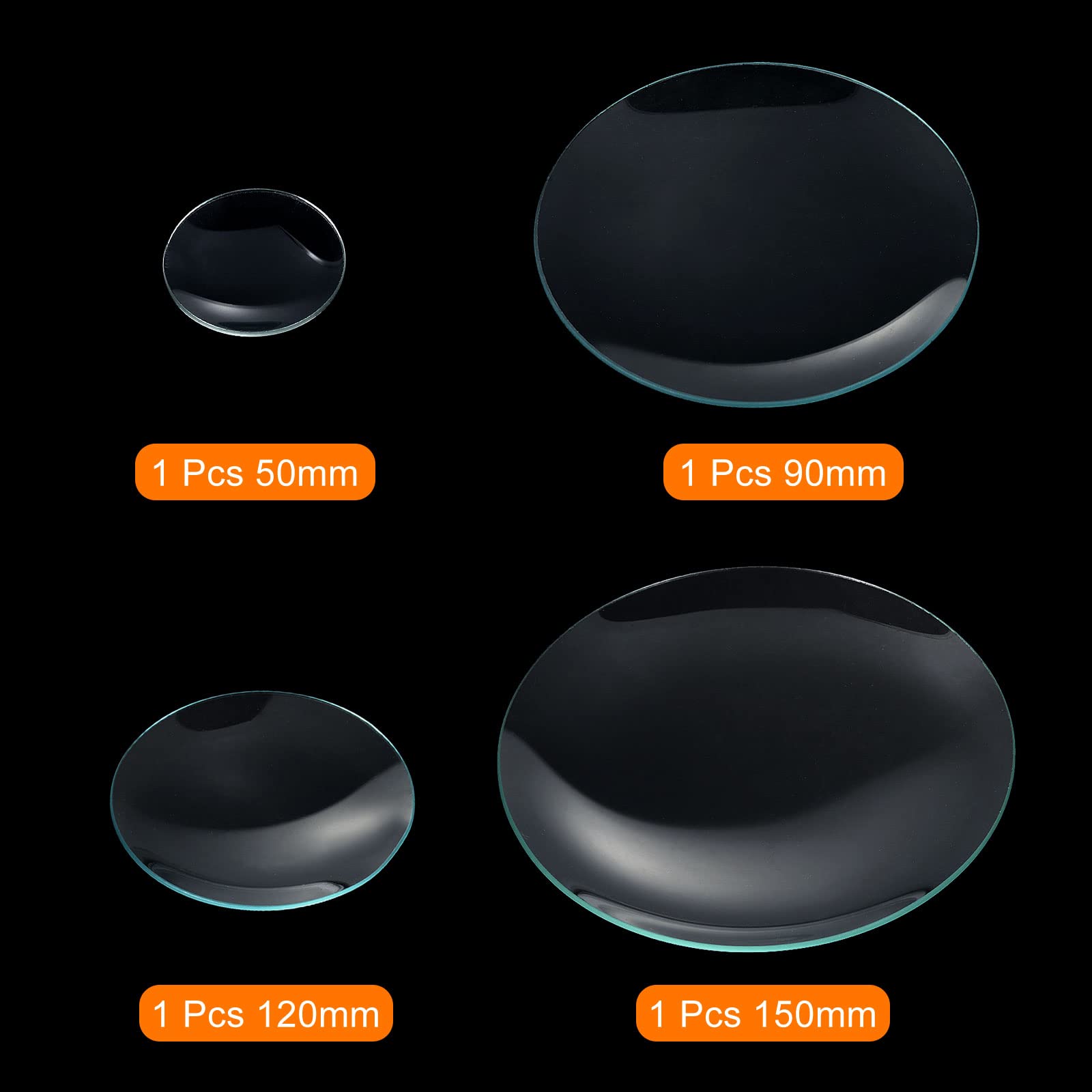 PATIKIL 50mm 90mm 120mm e 150mm Diametro Vetro Orologio 1 pz Coperchio Becher Bordi Lisci Arco Smussato per Laboratorio Trasparente
