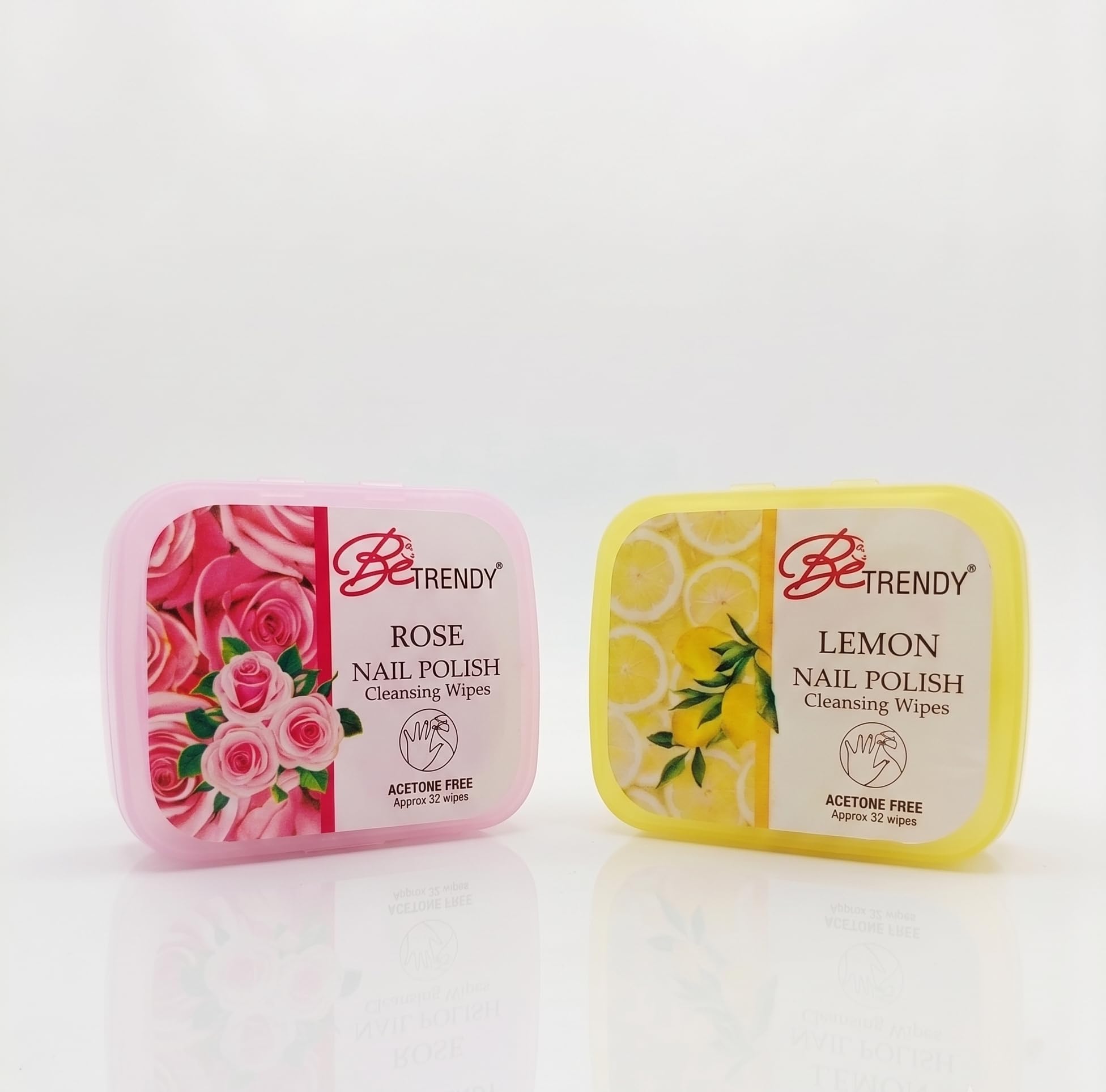 Nail Polish Remover Wipes Lemon and Rose Combo Pack of 2, Acetone-Free & Moisturizing for Women - 32 Count Each Soft Nail Wipes (Combo 2)-image-45