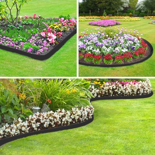 Forever Speed Flexible Rasenkante aus Kunststoff 20m x 5cm(LxH) [120 Erdanker + 2 Paar Handschuhe] Beetbegrenzung Beeteinfassung Beetumrandung - Schwarz