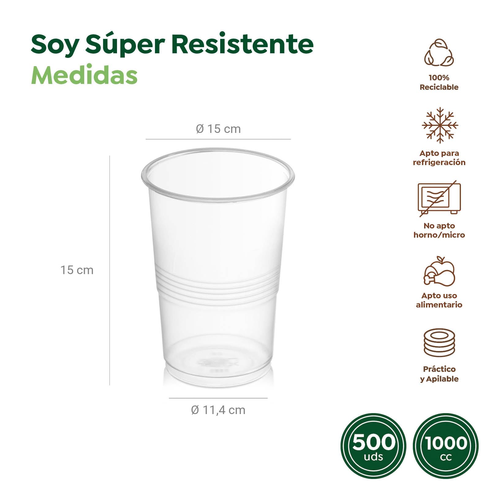 500 Bicchieri in plastica riutilizzabili - 1000 cc - Bicchieri riciclabili - Alta resistenza - Bicchieri infrangibili - Celebrazioni - Bicchiere rinfresco - Frullati - Bicchiere da