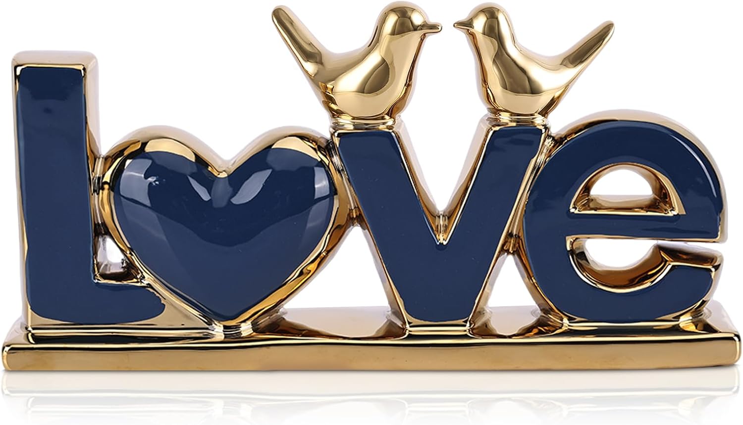 LCCCK Love Sign Statue and Gold Love Birds Figurines, Modern Animal Home Decor Knick Knack, Ceramic Bird Statue for Floating Shelf Coffee Table Bookcase TV Stand Accent Side Table Decorative