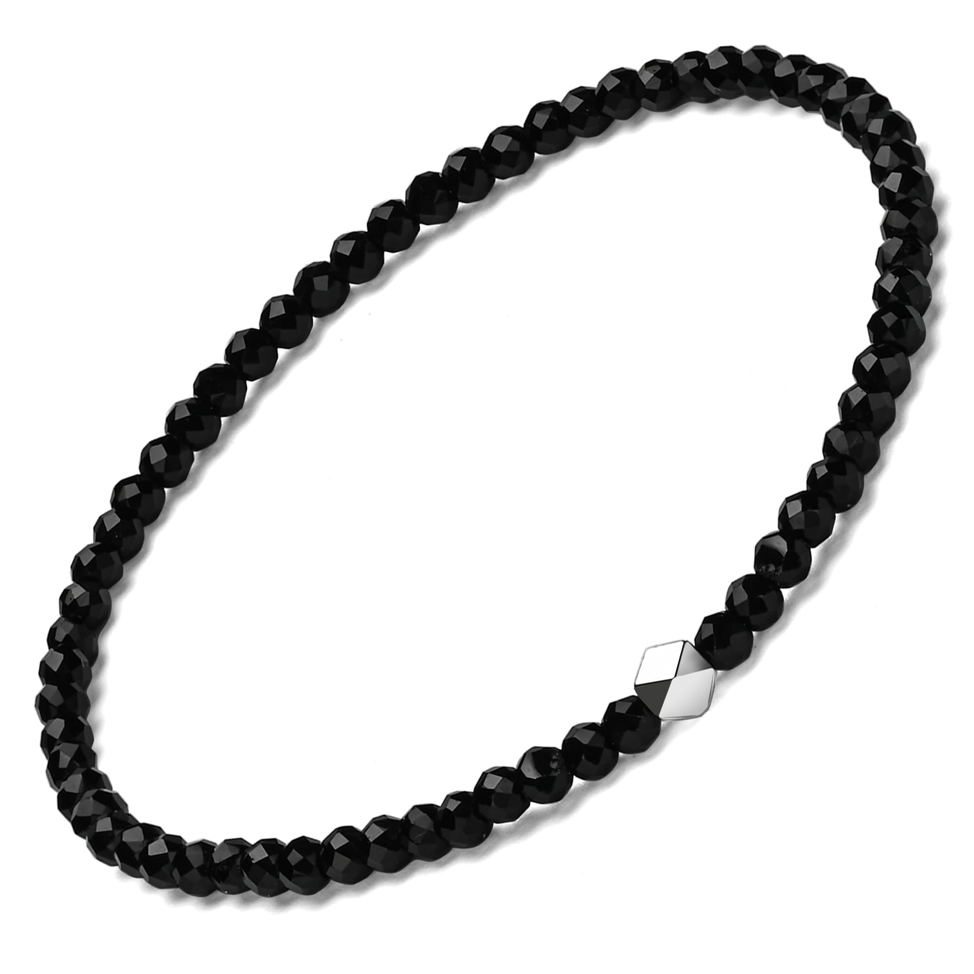 Apocalyptic-K Women Natural Gemstone Bracelet with 925 Sterling Silver 3 4 6MM Tourmaline Obsidian Agates Spinel Womens Fashion