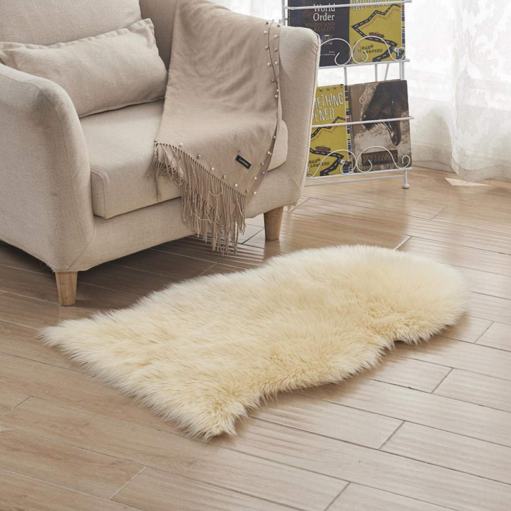 Spitzenqualität Lammfellimitat Teppich, Flauschig Weiche Nachahmung Wolle Teppich Longhair Fell Optik Gemütliches Schaffell Bettvorleger Sofa Matte Hellgelb 60 * 120cm