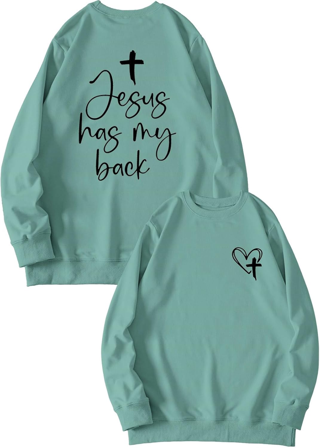 Jesus Has My Back Christian Sweatshirt Women Religious Faith Shirt Long Sleeve Bible Verse Inspirational Pullover Top - Image 5