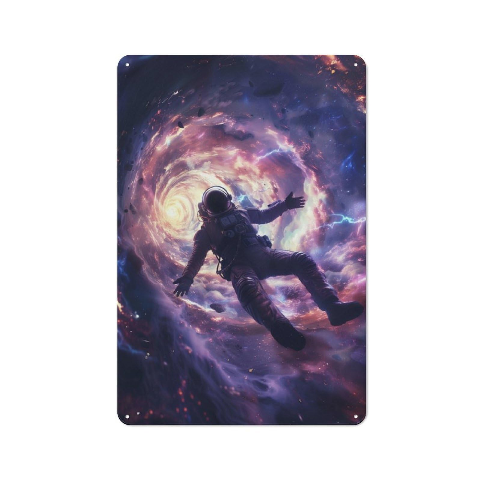 Junmoney Black Hole Astronaut Rustic Tin Wall Plaque 30X20cm For Home Office Or Studio, For Garage, Workshop And Man Cave Decoration