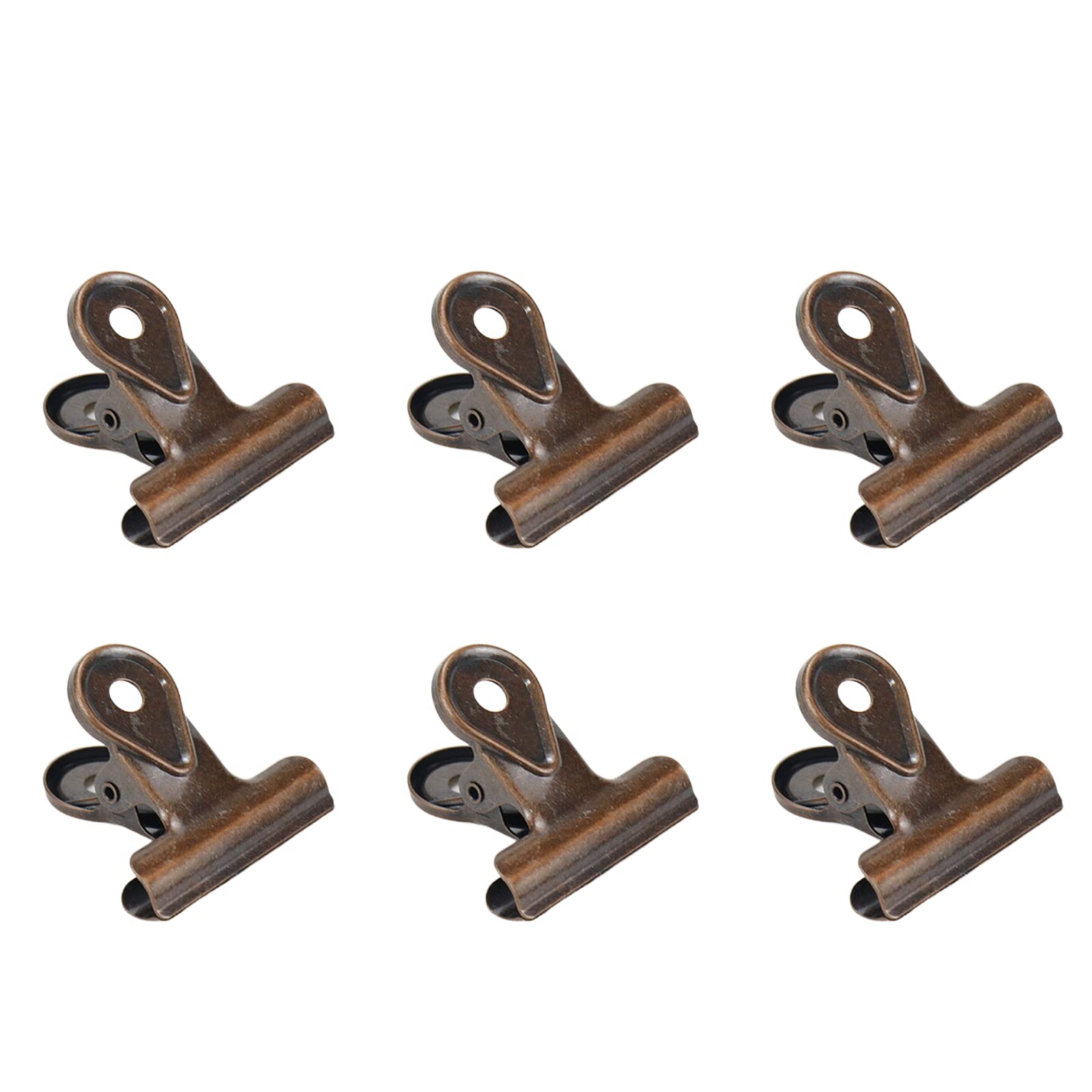 Bisbai 6pcs Vintage Copper Metal Bulldog Clips Zinc Alloy Long Tail Hinge Clip 30mm/1.18" for Home, School, Corporate Office