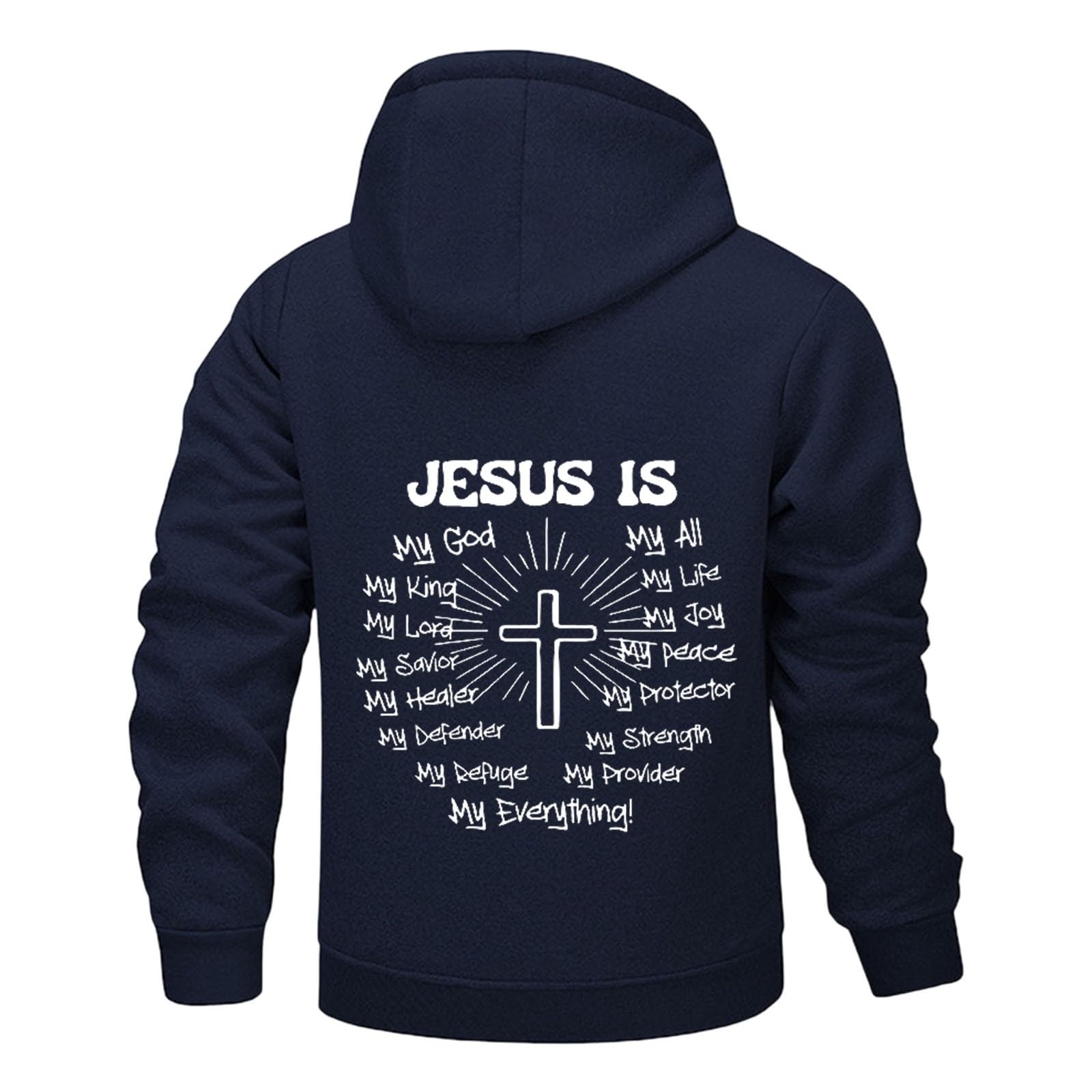 Generisch Veste polaire doublée avec capuche, manteau d'hiver chaud avec fermeture éclair intégrale, pull doux et chaud pour temps froid, douillet et confortable (bleu marine, XXXL)
