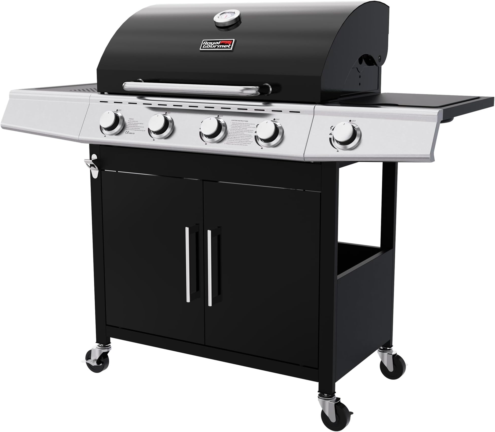 Royal Gourmet 4-Burner Gas Barbecue Grill – Black Matte Enameled with Cast Iron Grids – Spacious Outdoor BBQ Grill