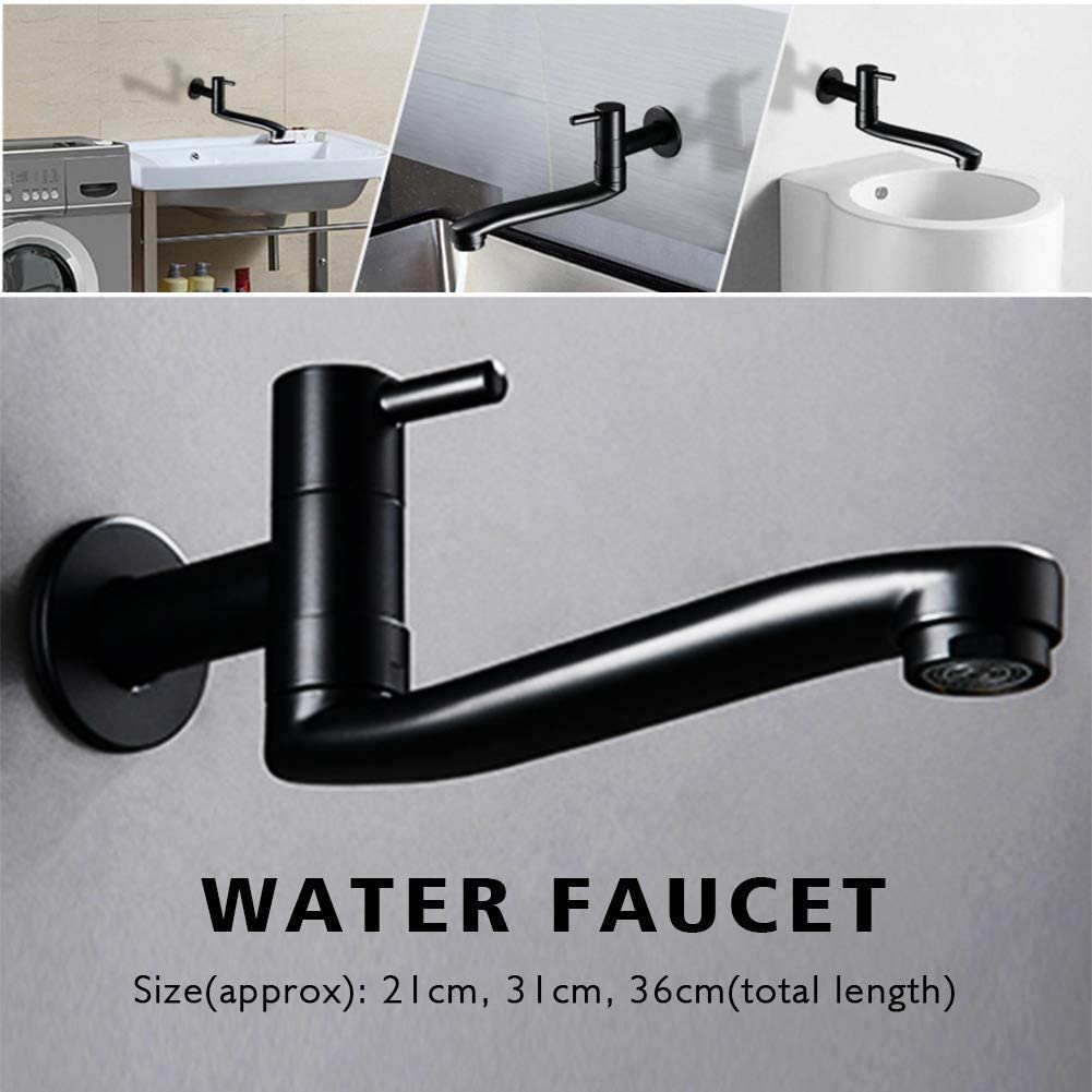 Grifo de agua fría negro montado en la pared para lavadora, fregona, piscina, jardín, grifos (31 cm)