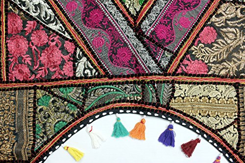 Cantonnière de fenêtre ethnique faite main en patchwork noir unique