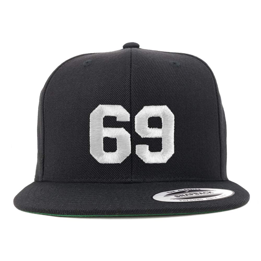 Trendy Apparel Shop Number 69 White Thread Embroidered Flat Bill Snapback Baseball Cap