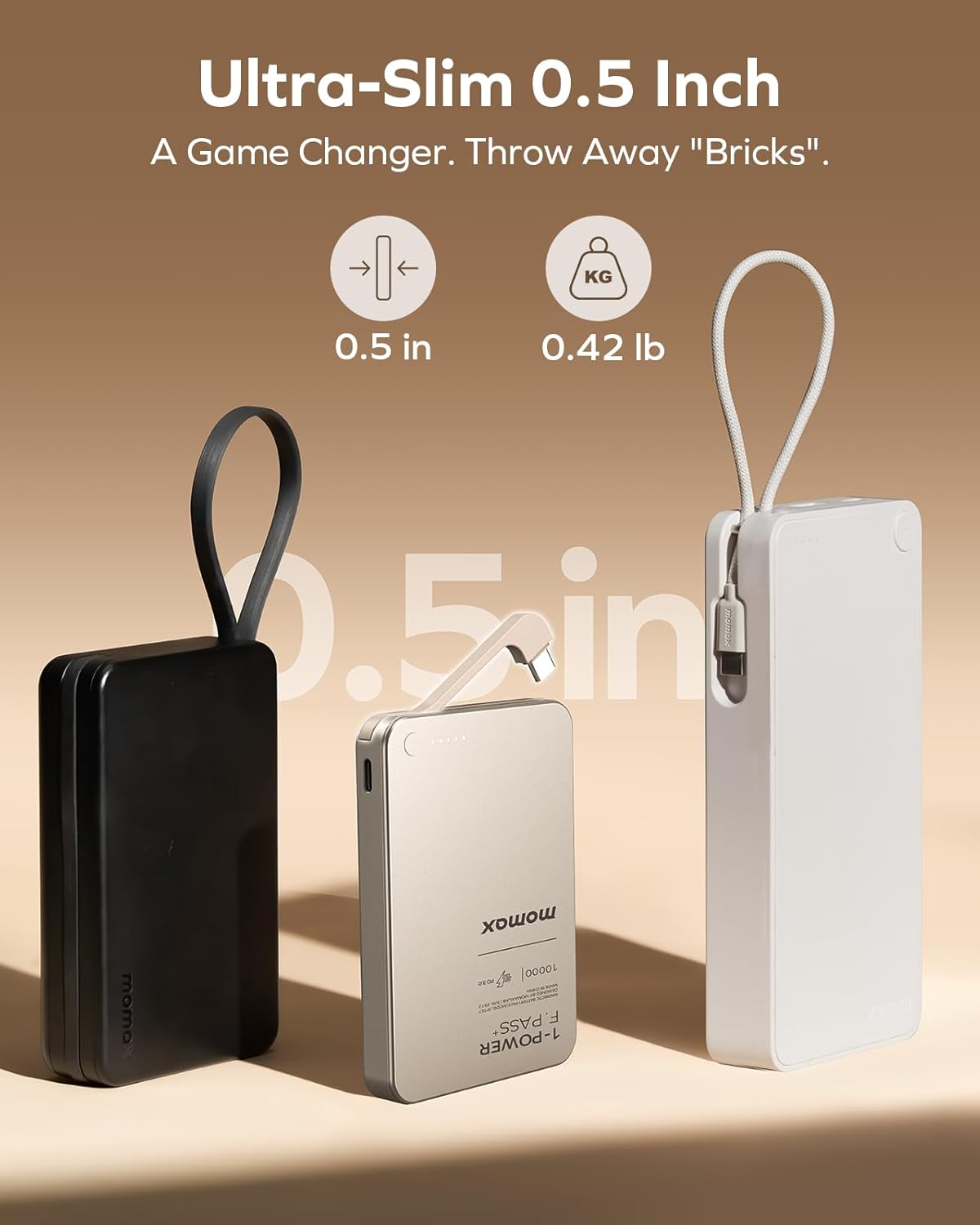 MOMAX Power Bank Built in USB-c Cable