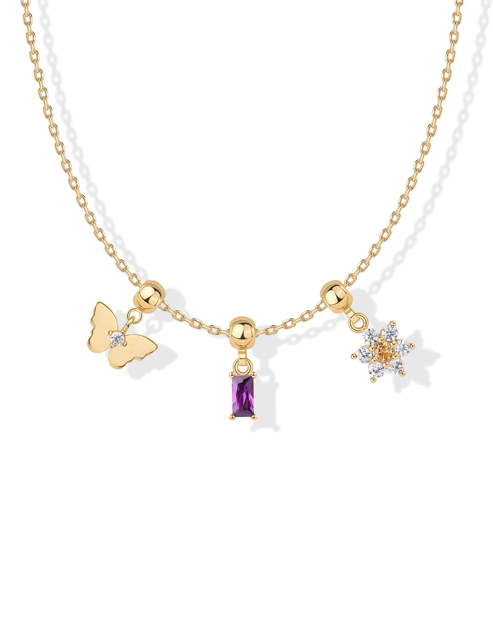 PAVOI 14K Gold Plated Dainty Necklace with Charms Set - Hypoallergenic Adjustable Chain Gold Charm Necklace for Women - Small Motif & Mantra 2 and 3-